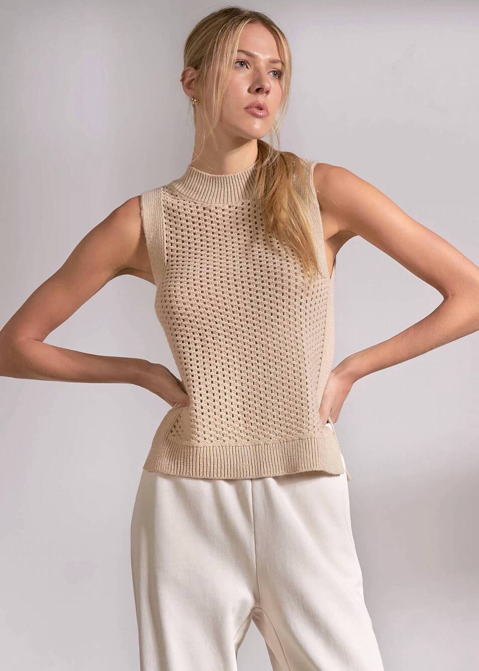 NEW ELAN shayla knit tank top in sand